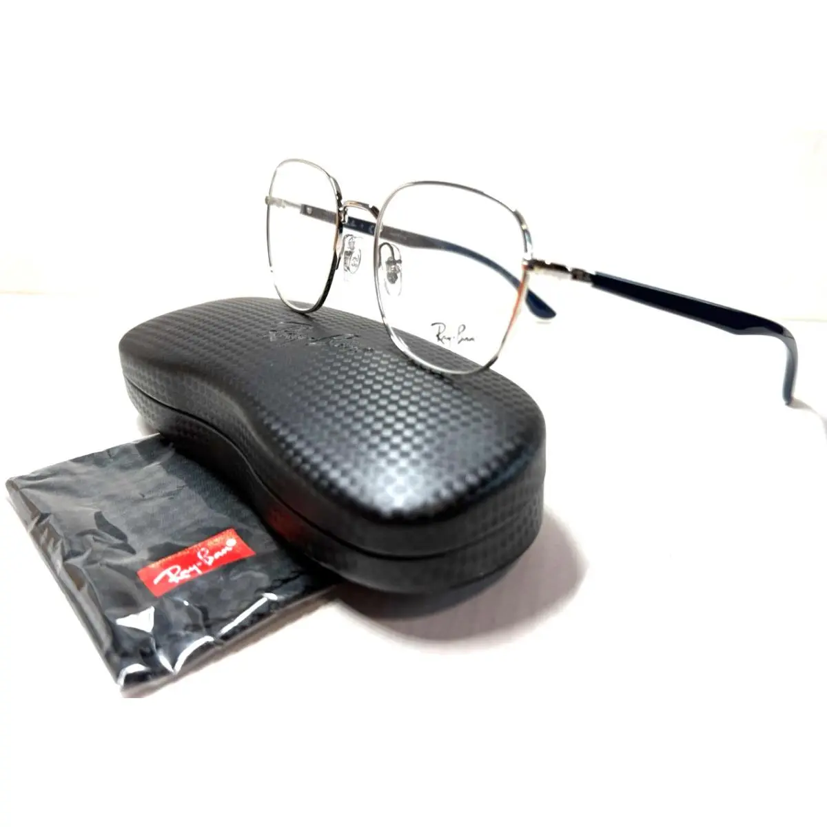 Ray-ban RB 6477 2501 Shiny Silver W/navy Blue Temples Eyeglasses 51-19