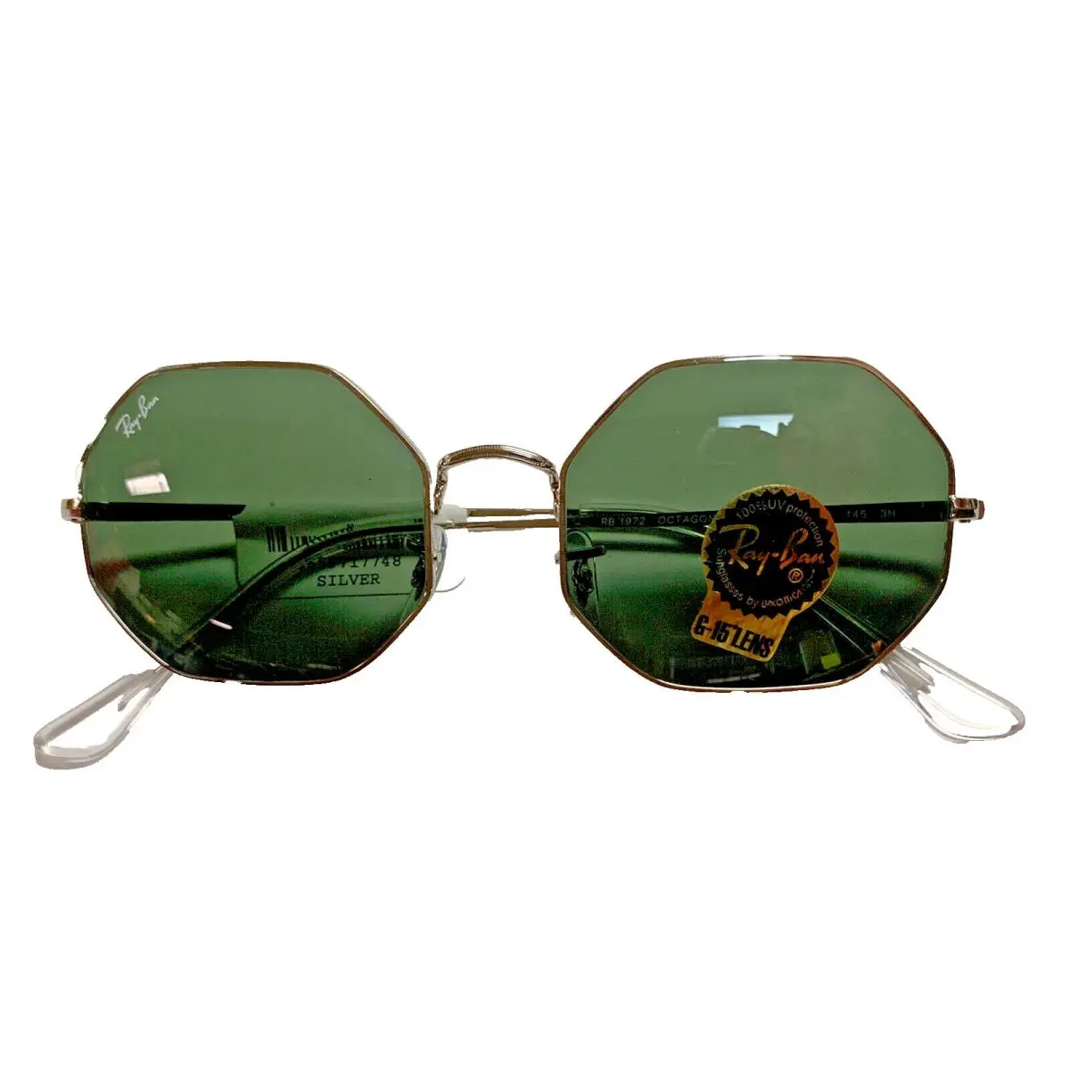 Ray-ban RB1972 9149/31 Silv Frame Green Lens Octagonal Sunglasses 54-19-145 by Ray-Ban