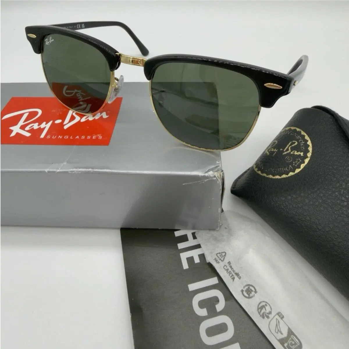 Ray-ban Clubmaster RB3016 Polished Black Gold Frames G-15 Green Lenses Read by Ray-Ban