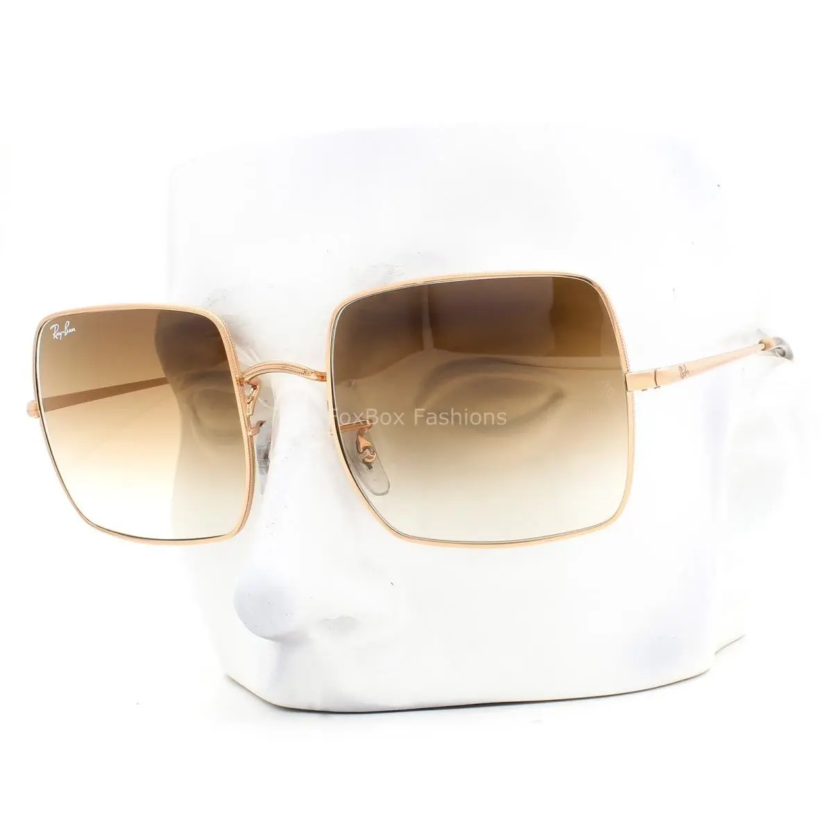 Ray-ban Square Sunglasses RB 1971 9202/51 Shiny Rose Gold Brown Glass with Case by Ray-Ban