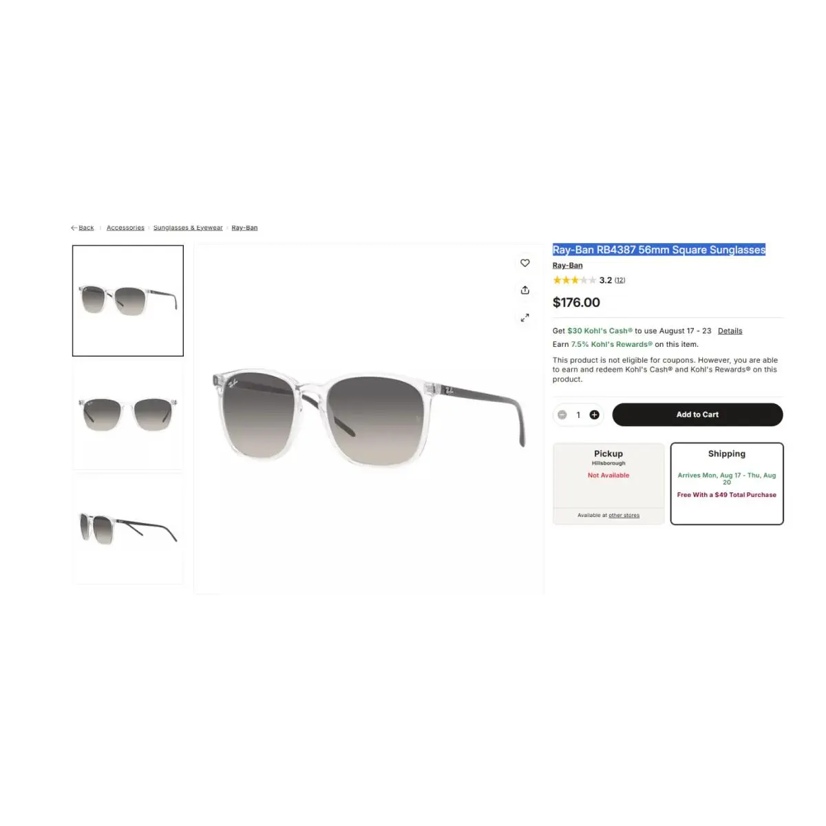 Ray-ban RB4387 56mm Square Sunglasses by Ray-Ban