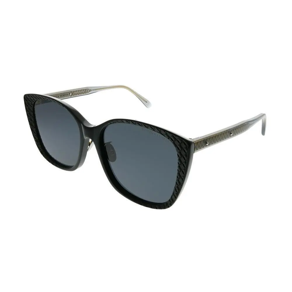 BV 0218SK 001 Black Plastic Cat-eye Sunglasses Grey Lens by Bottega Veneta