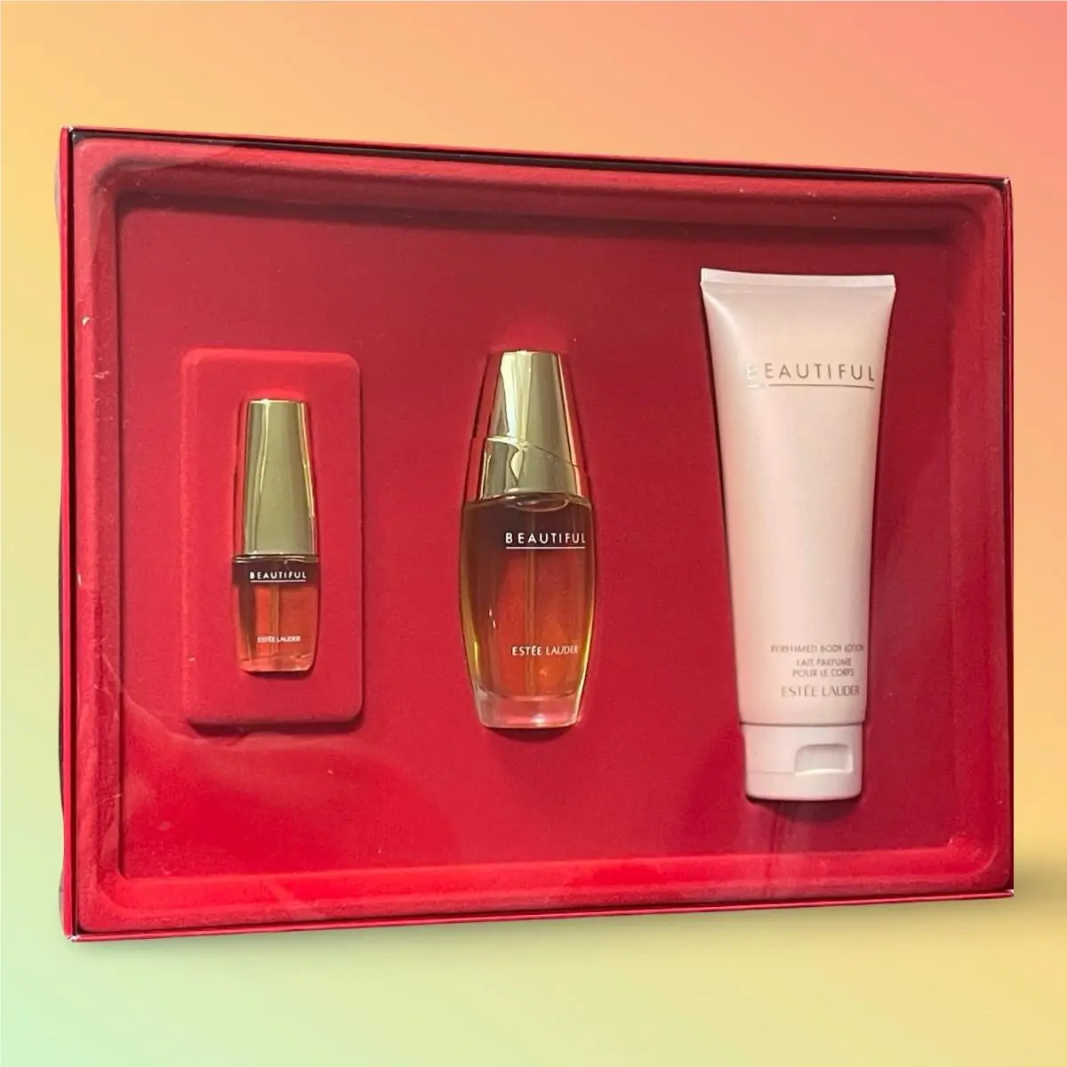 Estee Lauder Beautiful To Go 3 Pc Gift Set Perfume Spray Lotion Mini Boxed by Estée Lauder