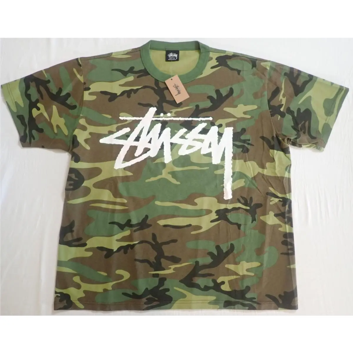 Stussy Stock Woodland Camo w/ White Logo Mens SS L Tee T-shirt Cotton