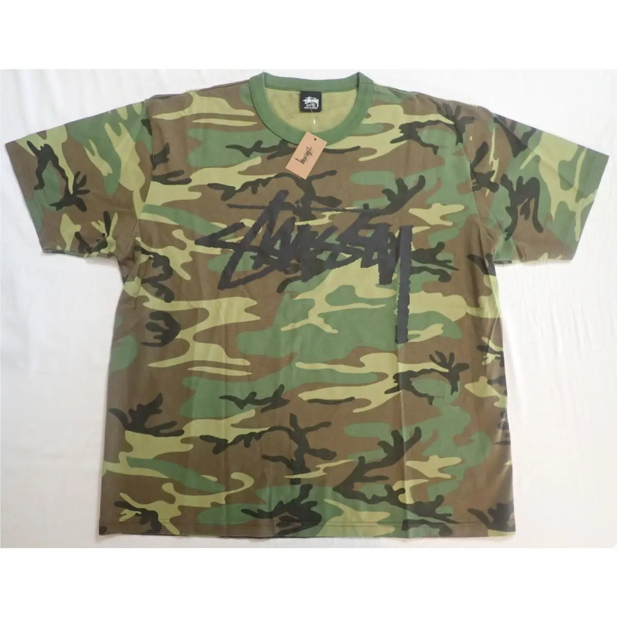Stock Woodland Camo w/ Black Logo Mens SS XL Tee T-shirt Cotton by Stussy
