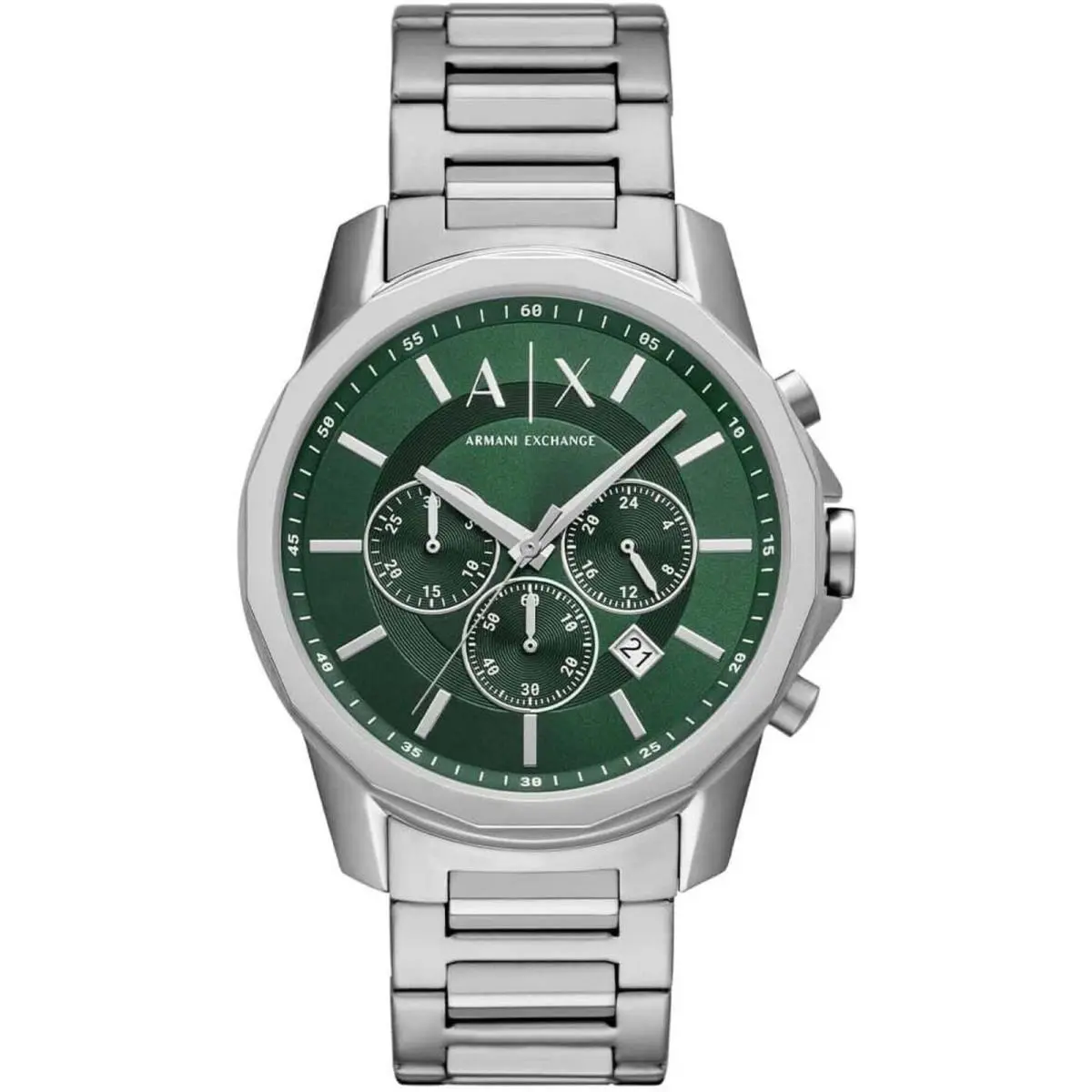 Armani Exchange Men`s Watch Chronograph Green Dial Silver Steel Bracelet AX1771