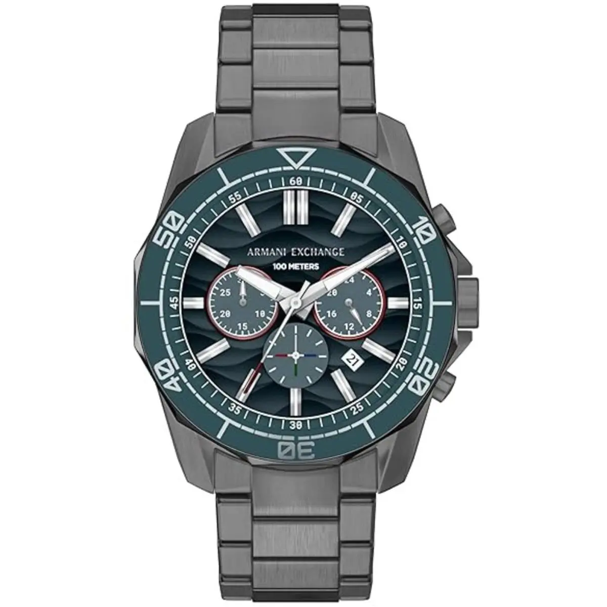 Armani Exchange Men`s Watch Spencer Chrono Blue Dial Gunmetal Bracelet AX1972