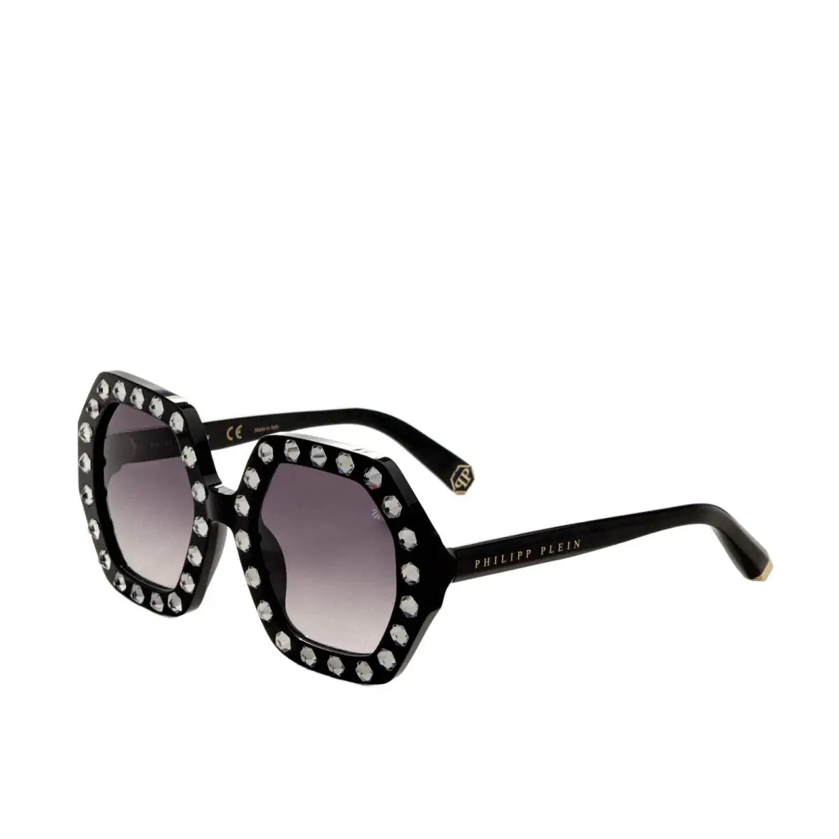Women`s 53mm Gemmed Shiny Black Sunglasses SPP039S530700 by Philipp Plein