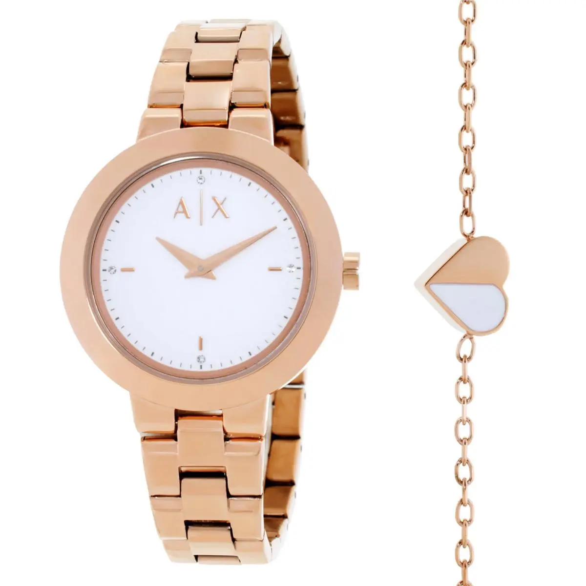 Armani Exchange Quartz White Dial Ladies Watch and Bracelet Set AX7175SET