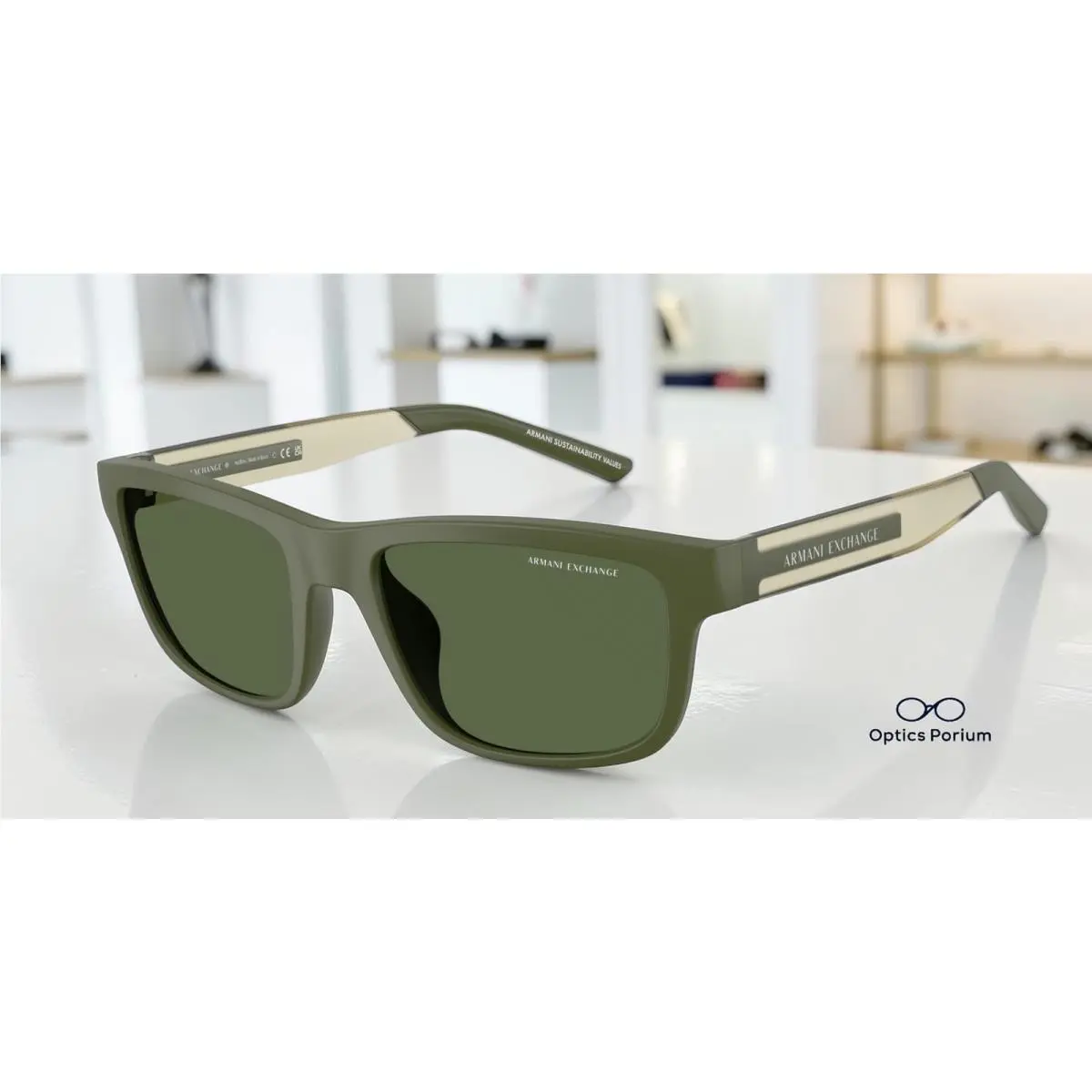 Armani Exchange AX4169SU 840371 Matte Green Dark Green 55 mm Men`s Sunglasses