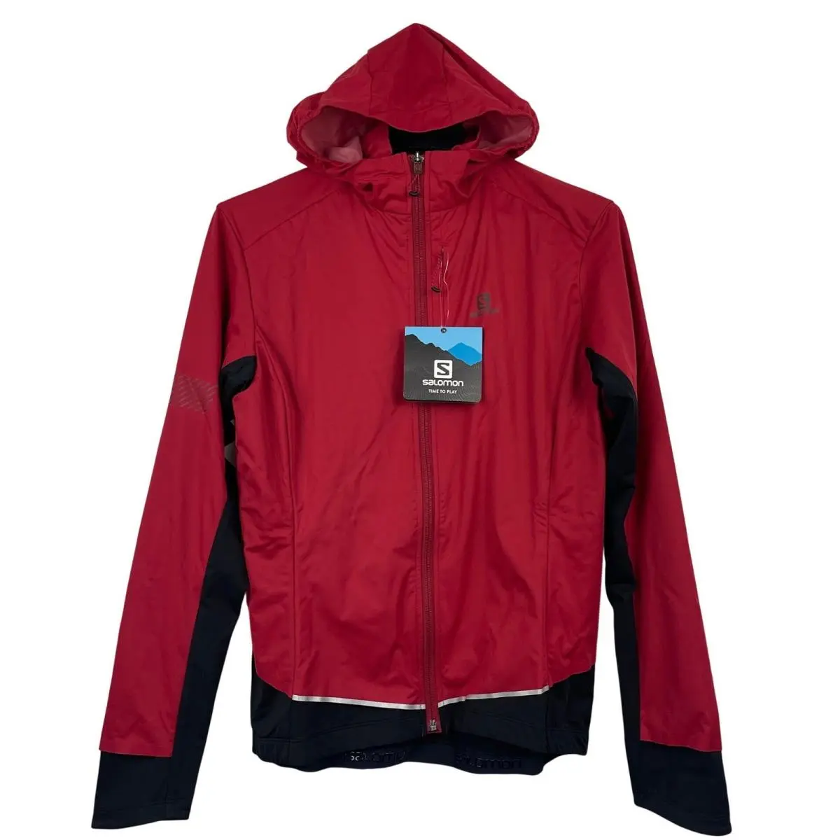 Salomon Womens M Technical Training Jacket Hooded Full Zip Black Red C11213