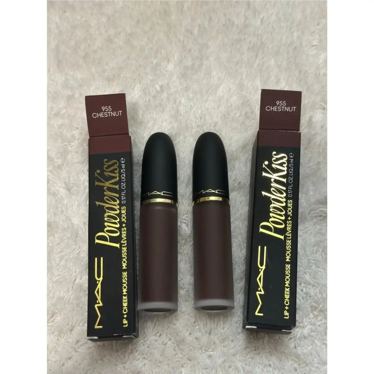 2Pk Mac Powderkiss Lip + Cheek Mousse 955 Chestnut x2 Full Size 5mL /0.17 Oz by MAC Cosmetics