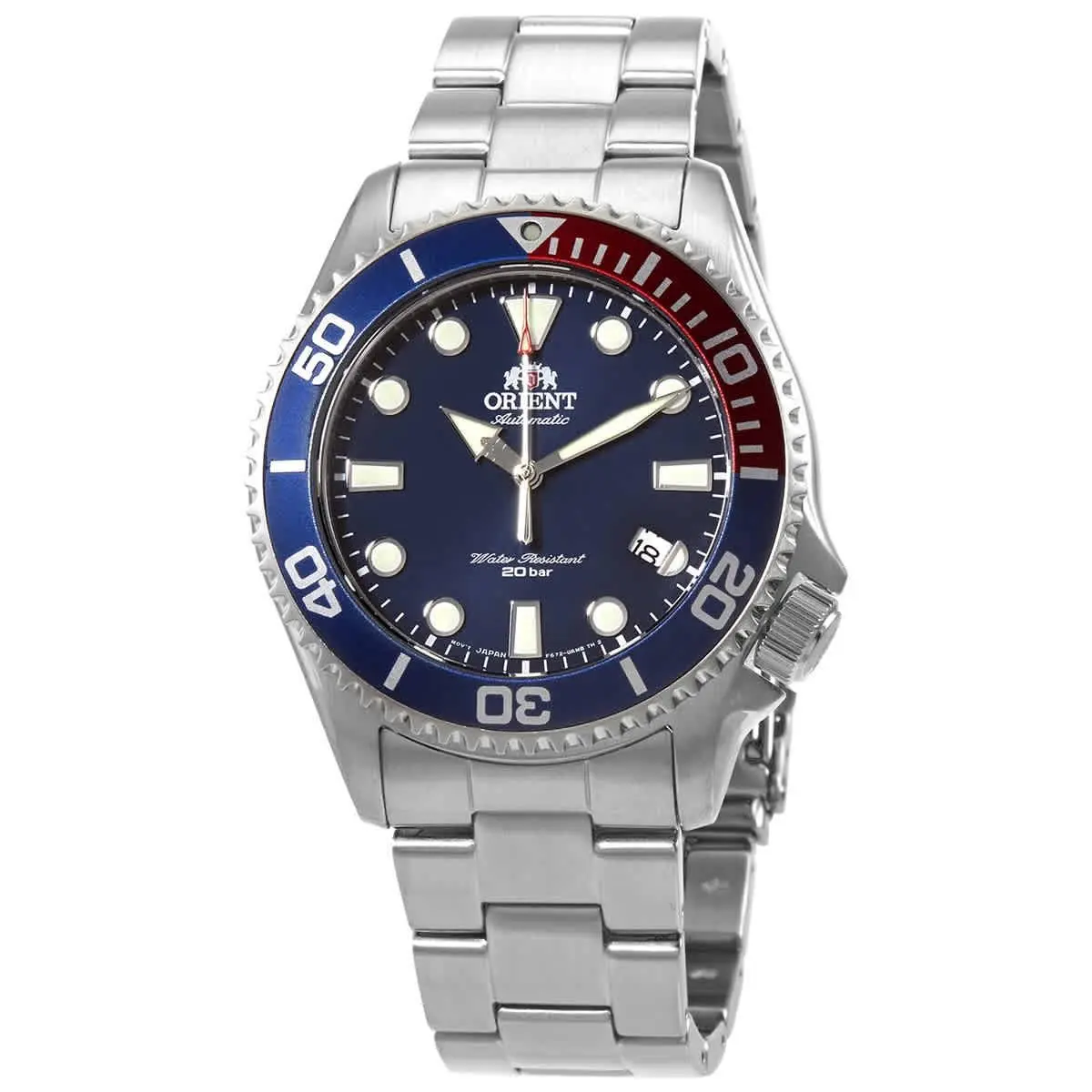 Orient Triton Automatic Blue Dial Pepsi Bezel Men`s Watch RA-AC0K03L10B - Dial: Blue, Band: Silver, Bezel: Red, Blue