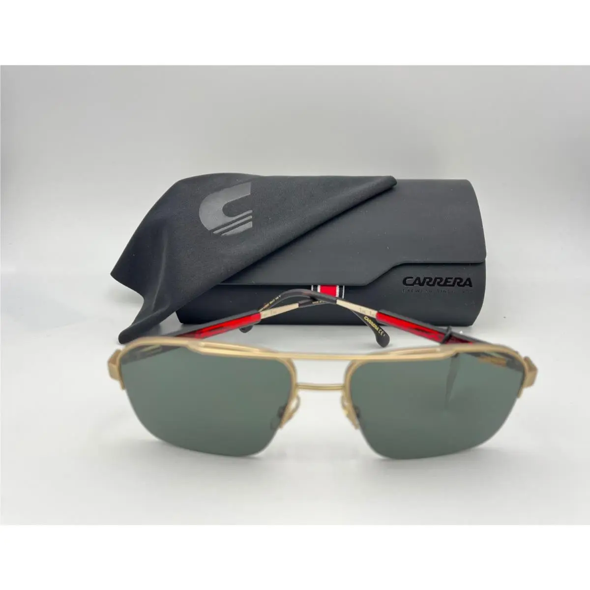 Sunglasses 8028/S Aozqt Aoz Black Matte Gold Green / Grey Lenses Pilot by Carrera