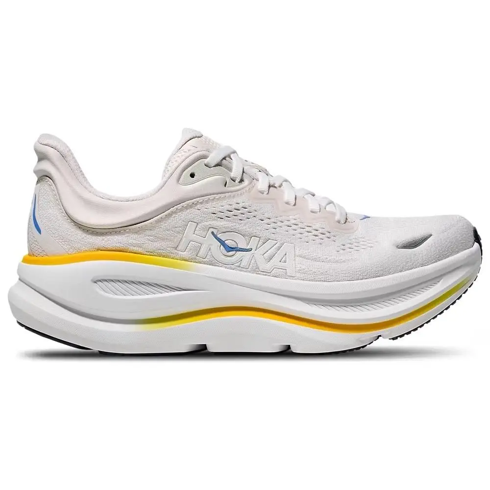 Hoka Bondi 9 Womens Running Shoes Sneakers White Grout Yellow 1162012 / Wgrt