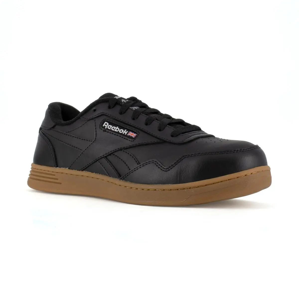 Reebok Club Memt RB4154 Sneaker Mens 7 Black Leather Comp Toe Work Shoes RHS9305 - Black