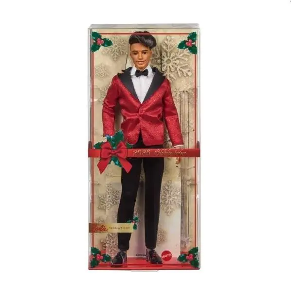 2026 Holiday Barbie Ken Black Hair with Shipper JJX91 IN Stock Now