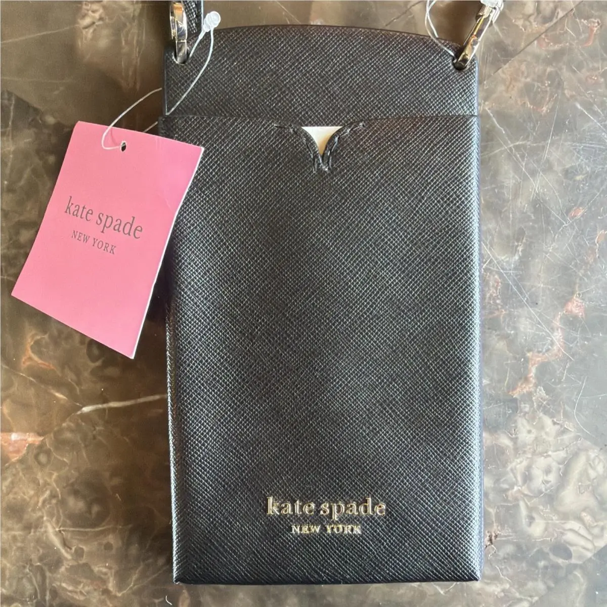 New York Black Saffiano Leather Phone Crossbody Bag by Kate Spade