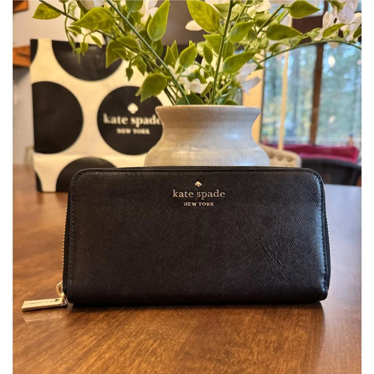 Staci Large Continental Zip Around Wallet Black Saffiano Leather by Kate Spade
