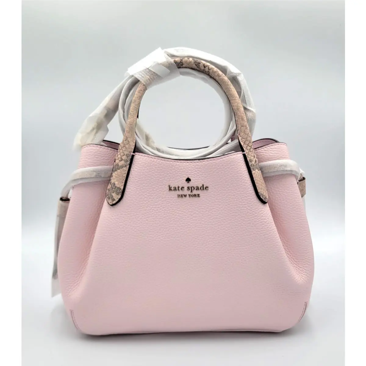 New York Dumpling Snake Embossed Small Satchel Bag Shimmer Pink by Kate Spade
