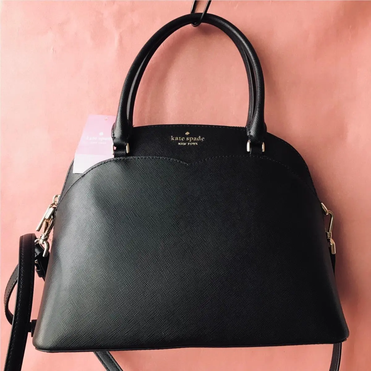 New York Paton Med Dome Satchel Bag - Black Leather : by Kate Spade