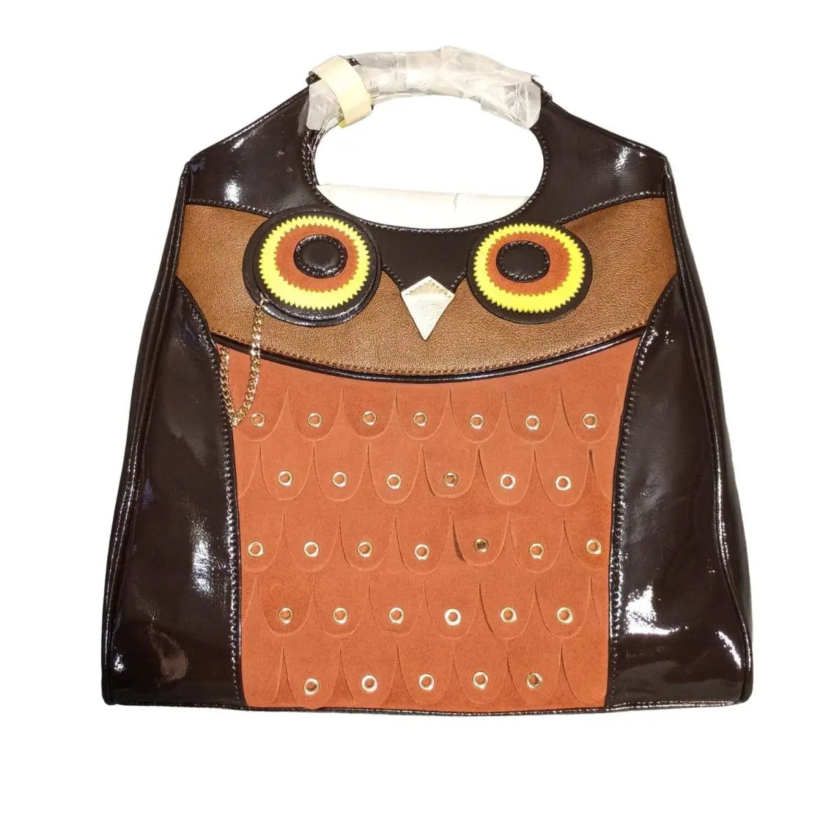 Marcelle Blaze A Trail Owl Tote Bag Brown Patent Leather Suede New by Kate Spade