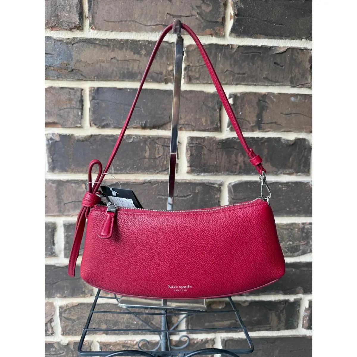 Loop Pebbled Leather Slim Pochette Shoulder Bag Red Jam by Kate Spade