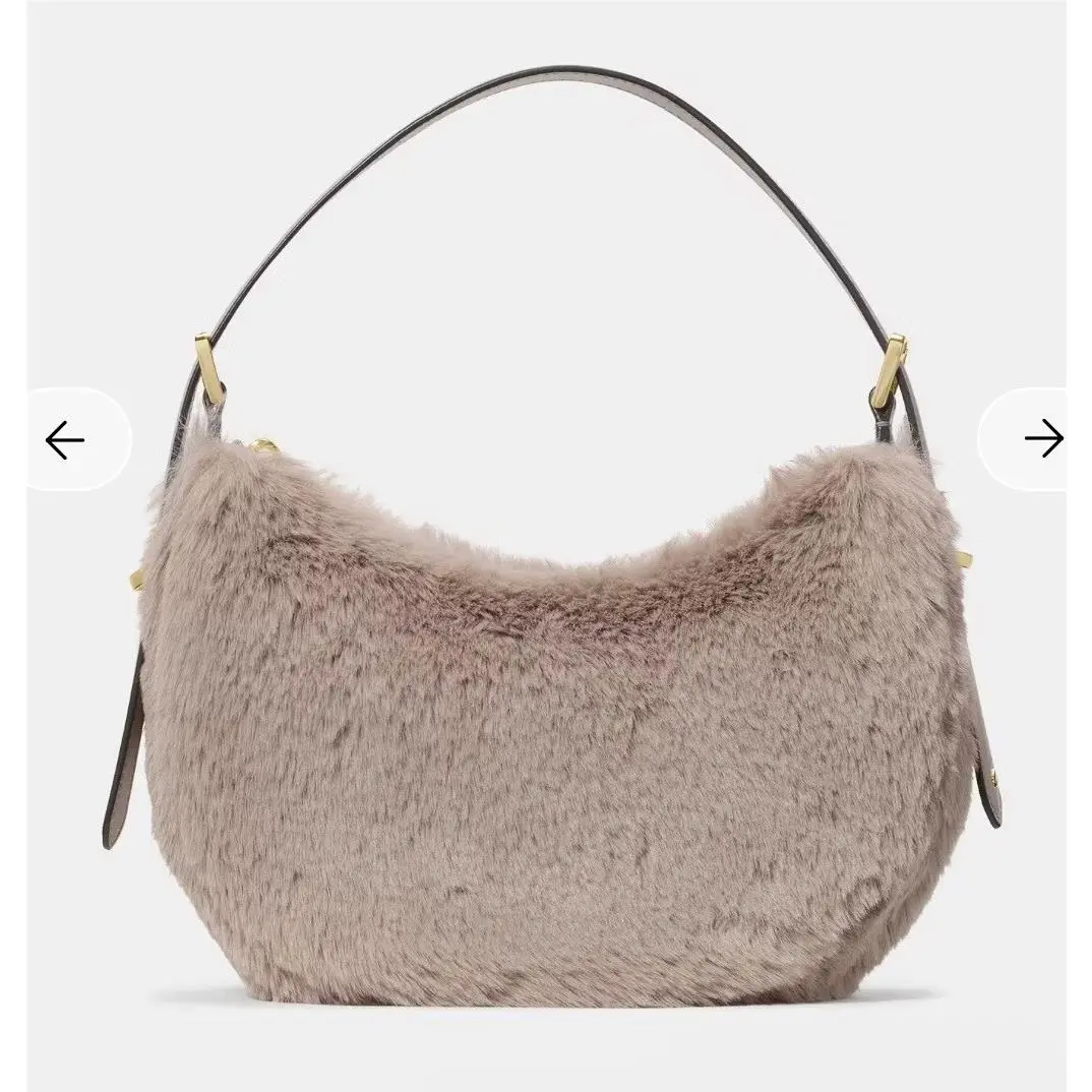 Nova Fur Crescent Shoulder Crossbody Plush Gray Bag by Kate Spade