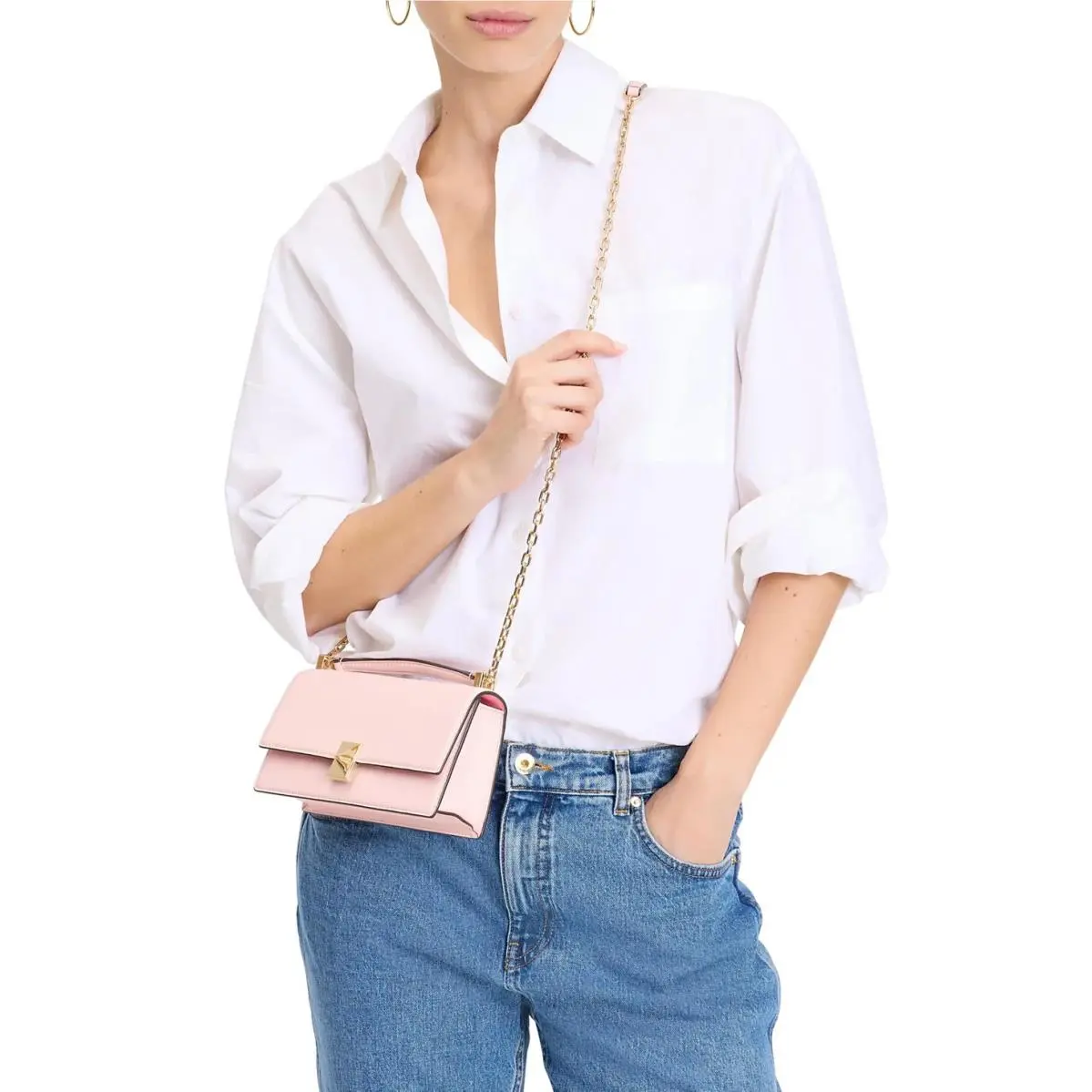 New York Deco Pebbled Flap Chain Crossbody Bag Pastry Pink Gold by Kate Spade
