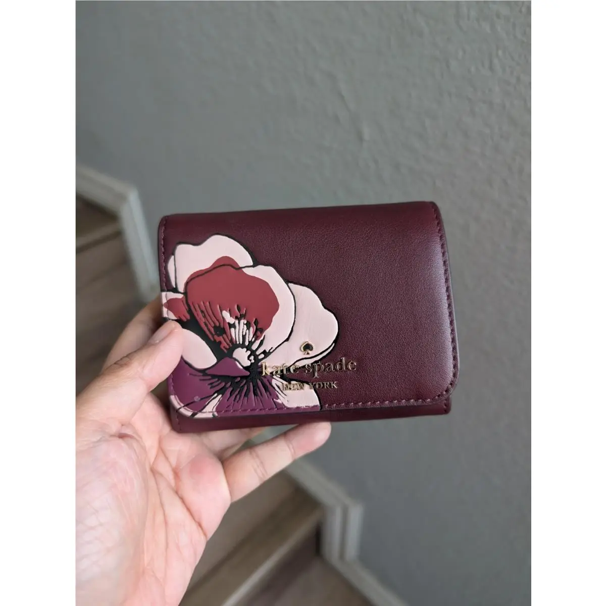 KP331 Floral Small L-zip Flap Wallet In Grenache by Kate Spade