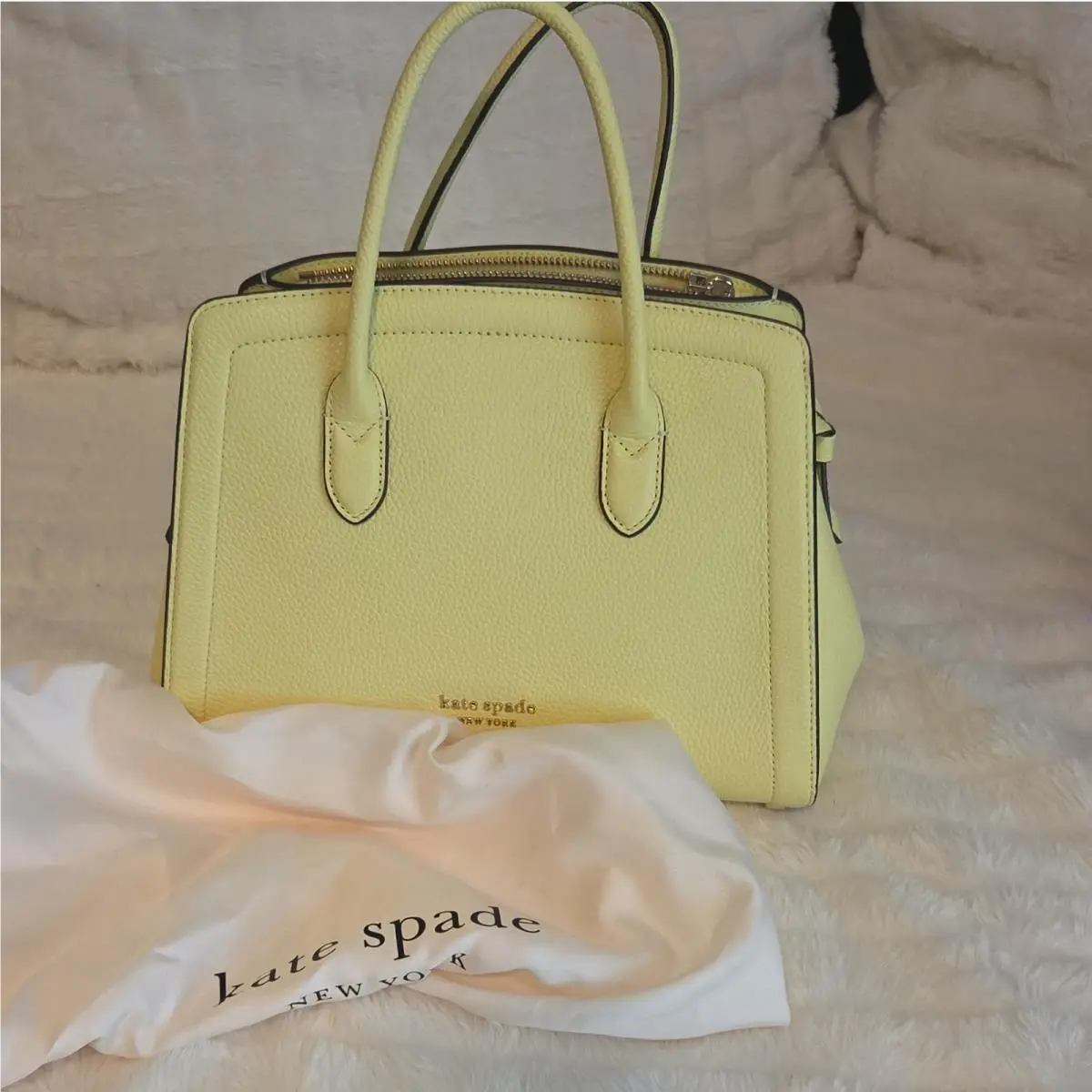 New York Yellow Medium Satchel Top Handle Zip Gold Hardware Dust Bag by Kate Spade