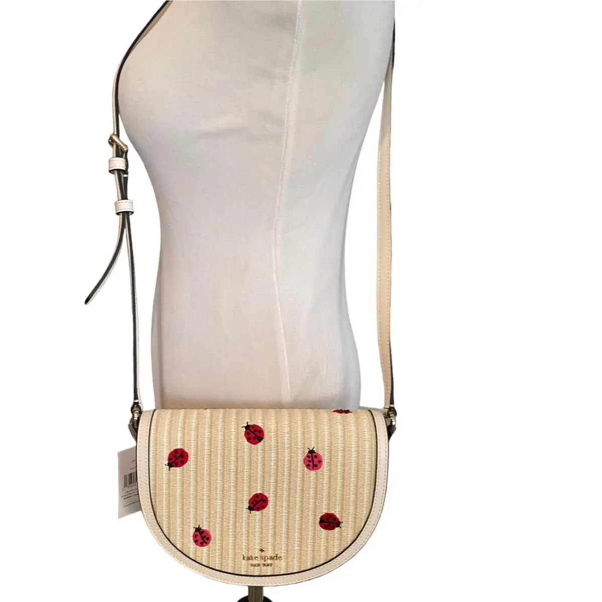 Luna Crescent Crossbody Straw Crossbody Embroidered Ladybugs by Kate Spade