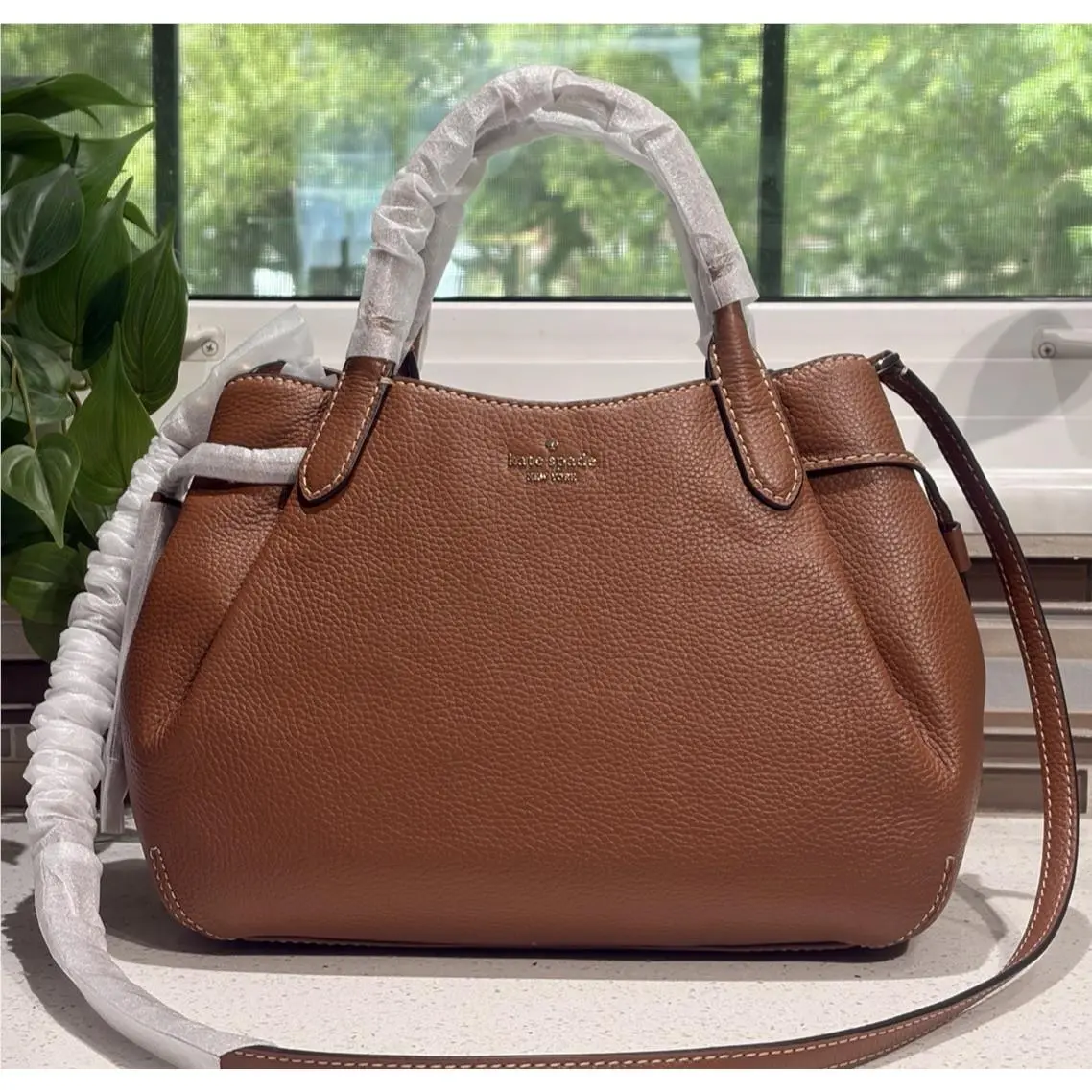 Dumpling Large Satchel Shoulder Hobo Bag Tote Brown Leather Gold by Kate Spade