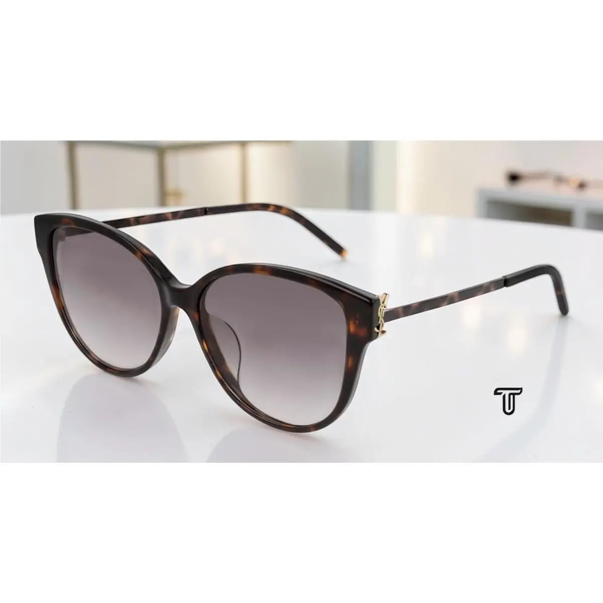 Saint Laurent SL M48S K 004 Rectangular Havana Gold Grey 56mm Women`s Sunglasses