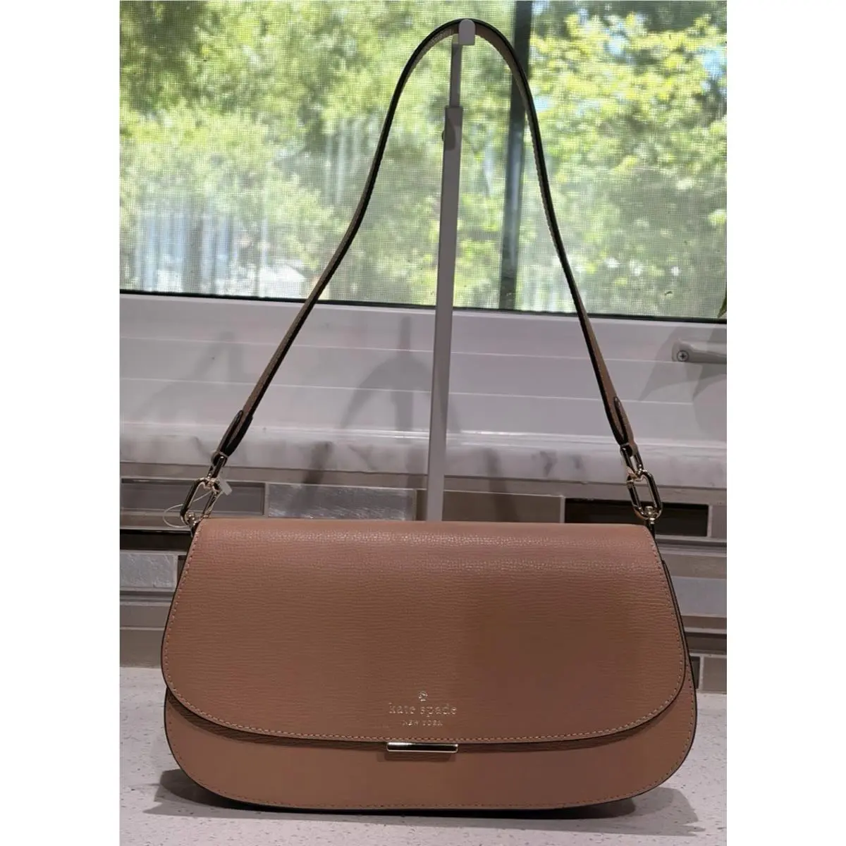 Quinn Medium Small Flap Chain Shoulder Bag Clutch Brown Leather Gold by Kate Spade