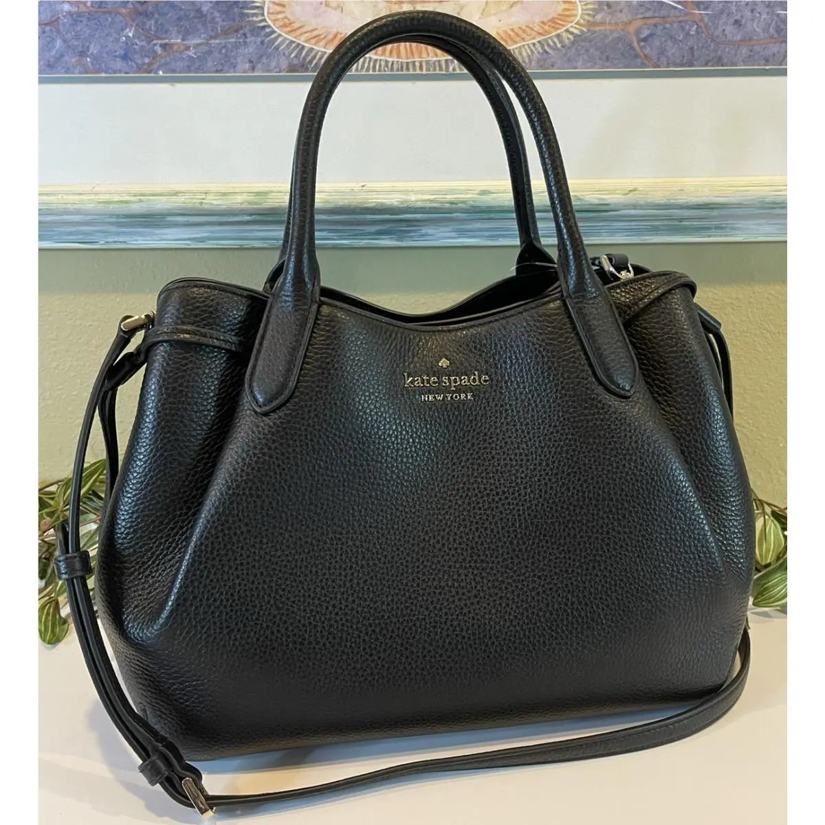 Dumpling Large Satchel Shoulder Hobo Bag Tote Black Leather Gold by Kate Spade