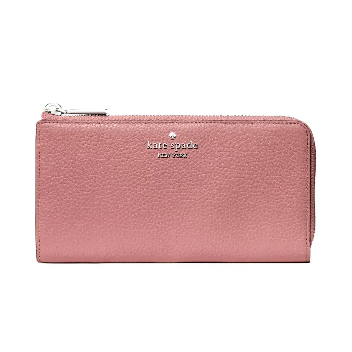 New  Large Slim L-zip Wallet Pebble Leather Dusk Rose by Kate Spade
