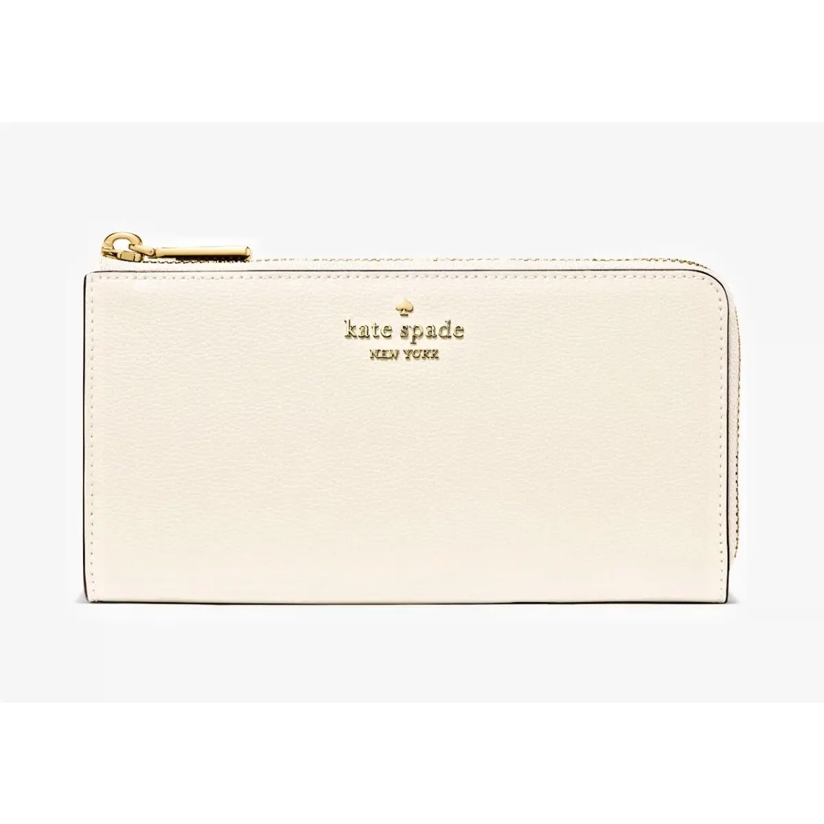New  Large Slim L-zip Wallet Pebble Leather Meringue by Kate Spade