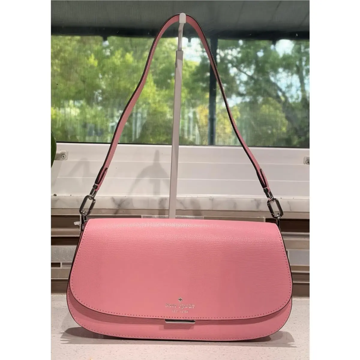 Quinn Medium Small Flap Chain Shoulder Bag Clutch Pink Leather Silver by Kate Spade