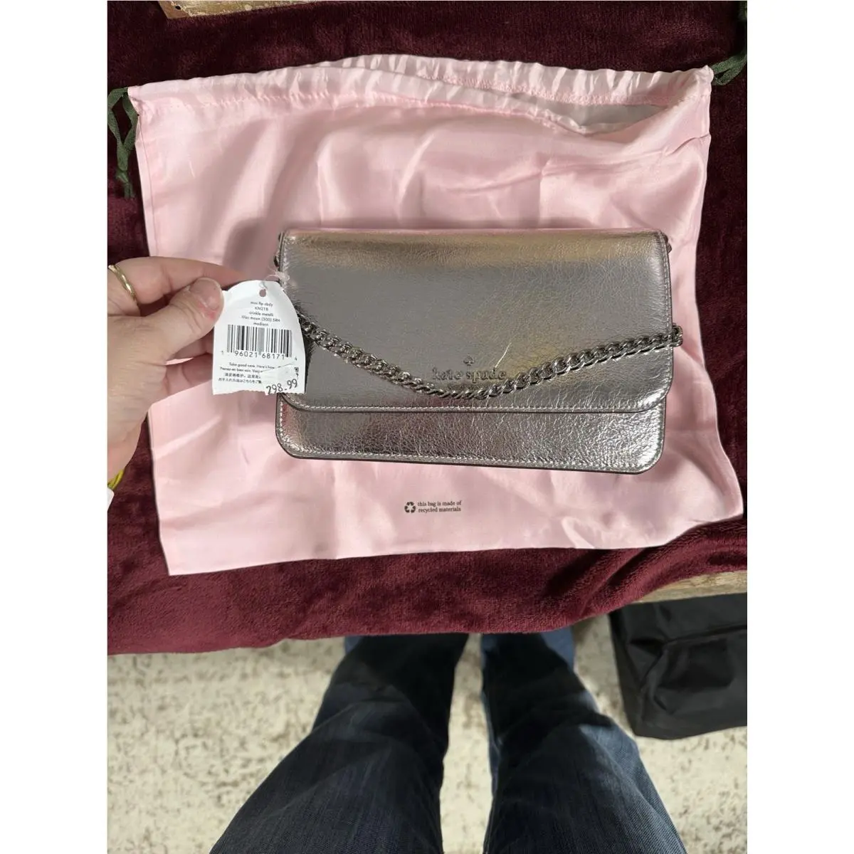 Pink Metallic Crinkle Mini Flap Crossbody Silver Chain Clutch by Kate Spade