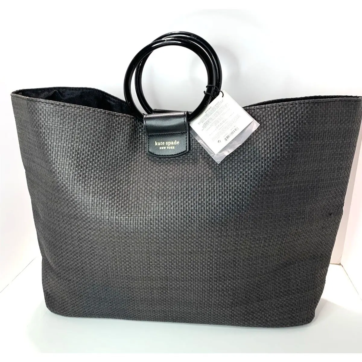 Dark Grey Woven Ring Handle Large Tote Bag Handbag by Kate Spade