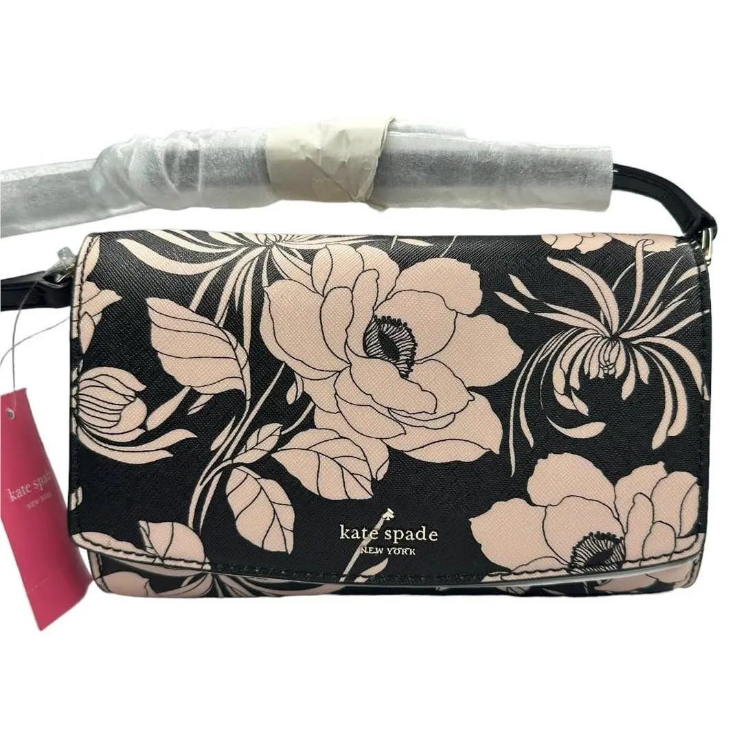 Gardenia Floral Print Addison Clutch Crossbody Bag Black Multi by Kate Spade