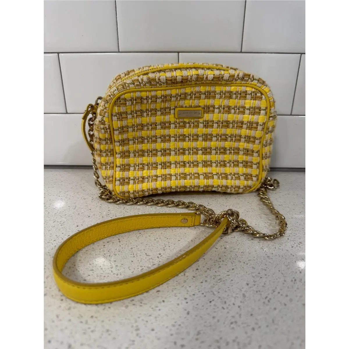 Sandy Point Lauralee Dandelion Yellow Woven Crossbody Bag PXRU1607 by Kate Spade