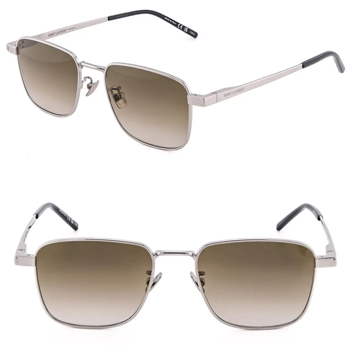 Saint Laurent SL 529 SL529 Silver Brown Square Metal Sunglasses Unisex 006 by Yves Saint Laurent