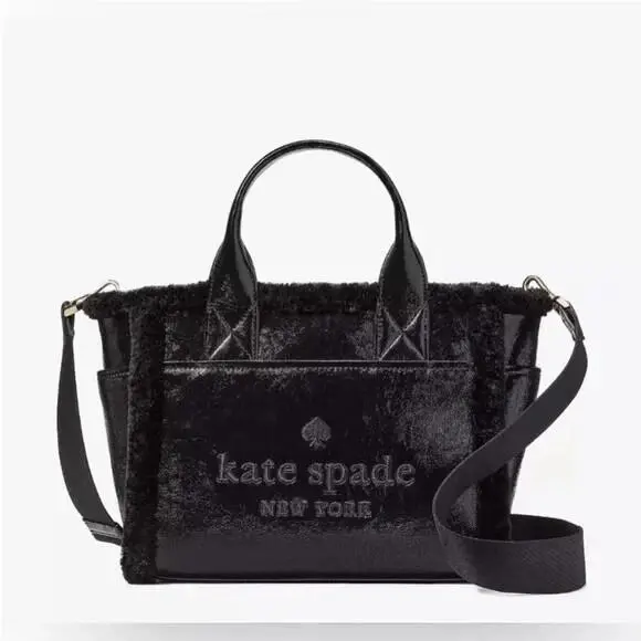 Jett Shearling Small Tote Crossbody Bag Black KE516 by Kate Spade