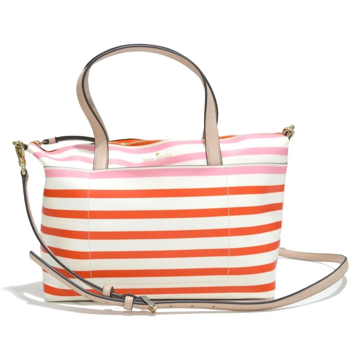 Kate Spade New York Patrice Tropical Stripe Designer Leather Purse Bag New - Handle/Strap: Beige, Hardware: Silver, Exterior: Multi
