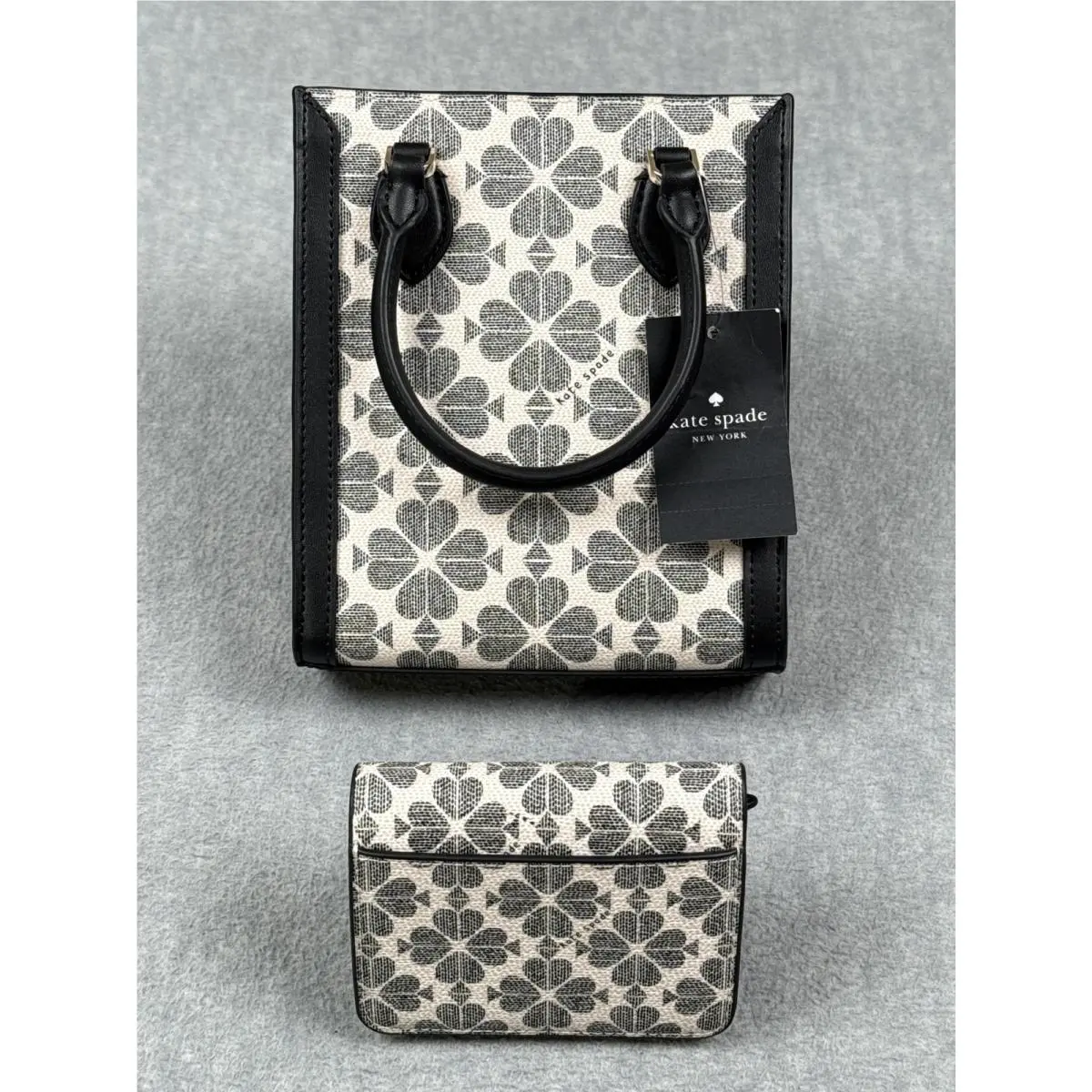 York Spade Flower Mini Tote Wallet Set Womens Black Pvc Crossbody by Kate Spade