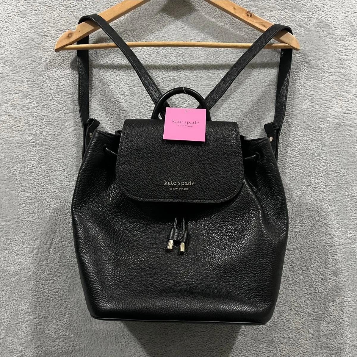 New York Medium Flap Backpack Women`s Pebbled Leather Sinch New by Kate Spade