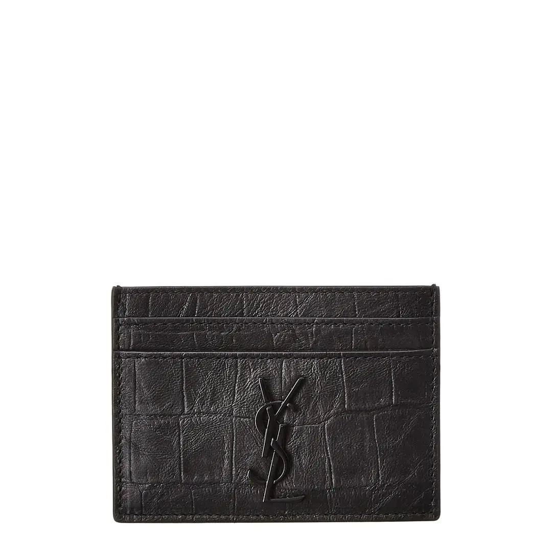 Saint Laurent Croc-embossed Leather Card Case Men`s Black U by Yves Saint Laurent
