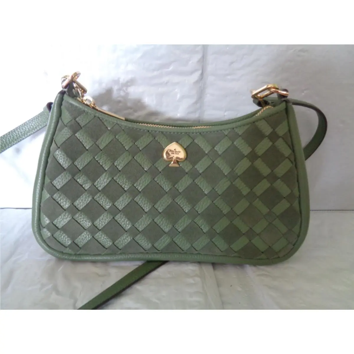 - Kayla - Suede Woven Leather - Small Shoulder Bag - Green KM149 by Kate Spade